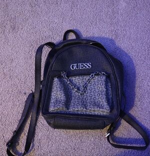 Guess Black Logo Mini Backpack with Silver Chain Detail
